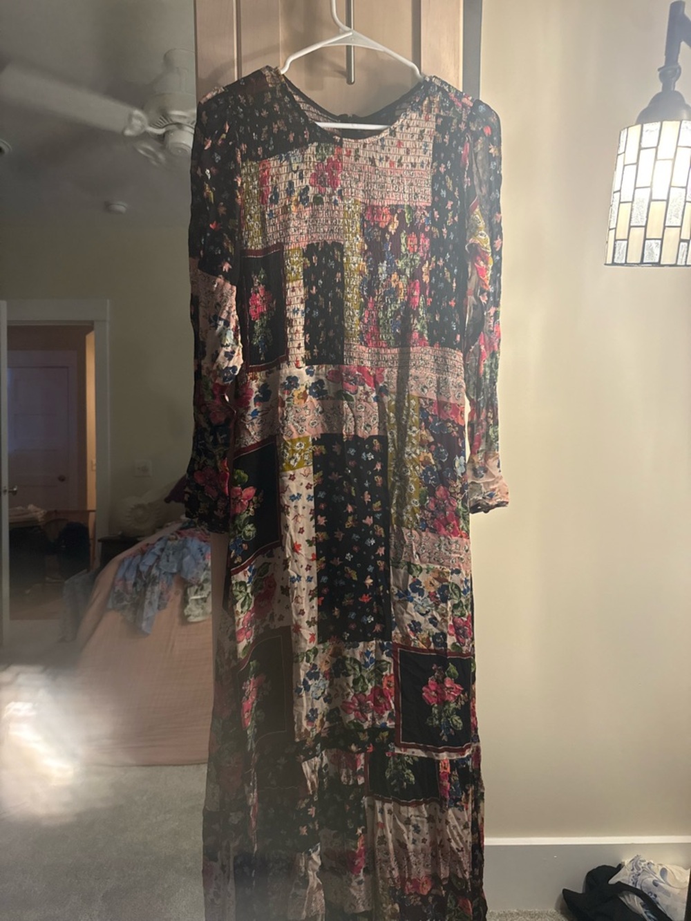 Johnny Was Black Patchwork Floral Maxi Dress with Cream Accents